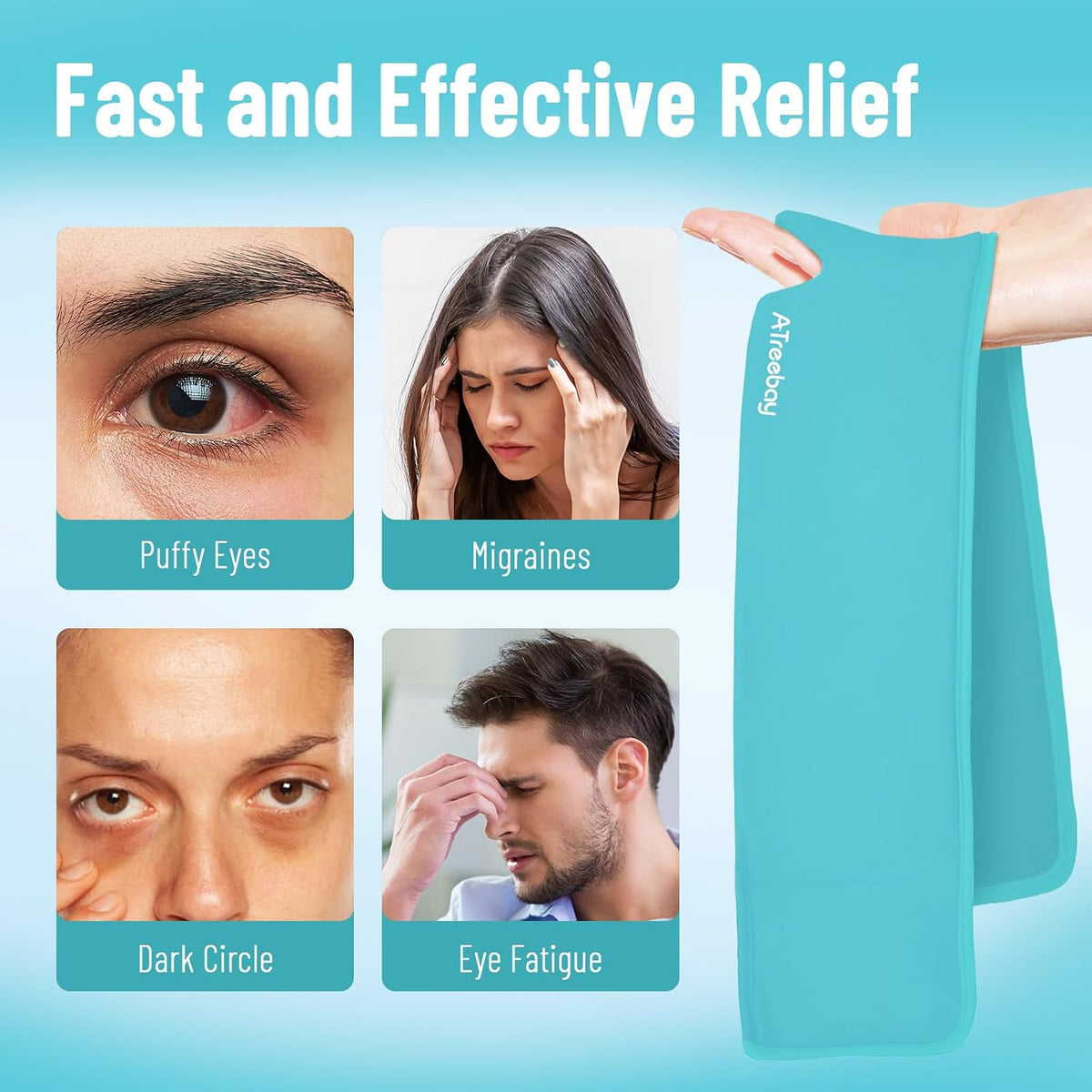Cooling Eye Mask, Cold Eye Mask for Puffiness, Reusable Ice Eye Masks for Dark Circles And Puffy Eyes, Relieve Your Migraines and Headaches with Gel Eye Masks Therapy, Long-Lasting Comfort, Light Blue