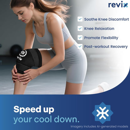 REVIX Knee Ice Pack Wrap for Meniscus Tear, ACL, 45-Min Cold | Long-lasting Cold Gel Wrap for Knee Replacement Recovery, Reusable for Elbow, Calf & Leg, 12"×9.5"