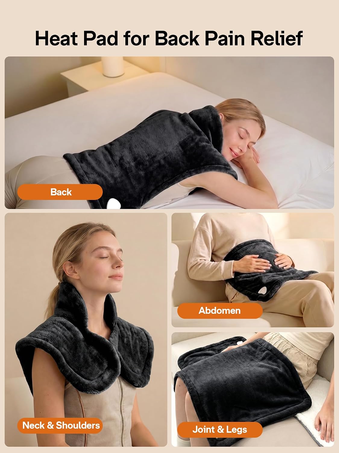 ALLJOY Heating Pad for Neck and Shoulders and Back Pain Relief | 24"x33" Weighted Heating Pad for Back with 10 Heat Levels & 4 Timers, Auto Shut-Off, Birthday Gifts for Men Women, Grey