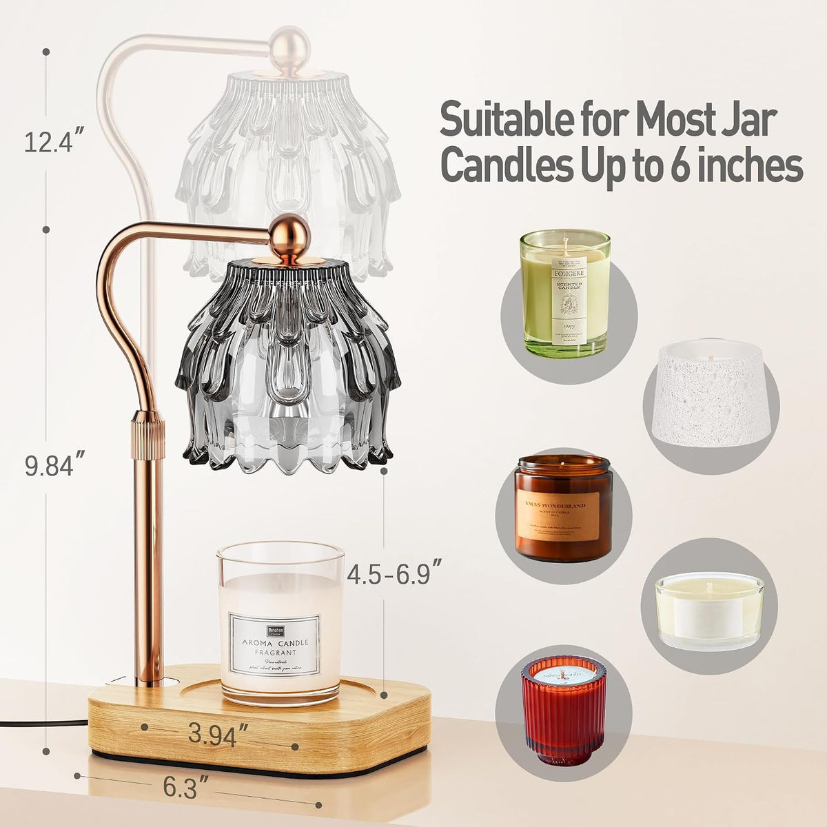 Candle Warmer Lamp with Timer - Flower Electric Wax Melter Warmer Adjustable Height for Jar Candles, Gift for Women, Mom, Christmas, Birthday,Home Decor