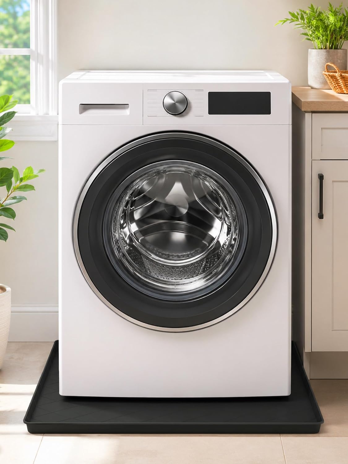 Washing Machine Drain Pan Silicone Mat, Washer Tray for Floor Protection | 32" x 30" Non-Slip Waterproof Anti-Vibration Leak Resistant, Sturdy & Easy to Clean Drain Pan for Under Dryer or Washer