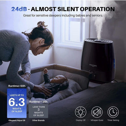 Okaysou Humidifiers, 6L Smart Humidifier and Diffuser for Bedroom Large Room W/Remote Control, Filterless, 50 Hour Top Fill Cool Mist Humidifiers with Humidistat for Babies, Plant, Sleep Mode, Timer