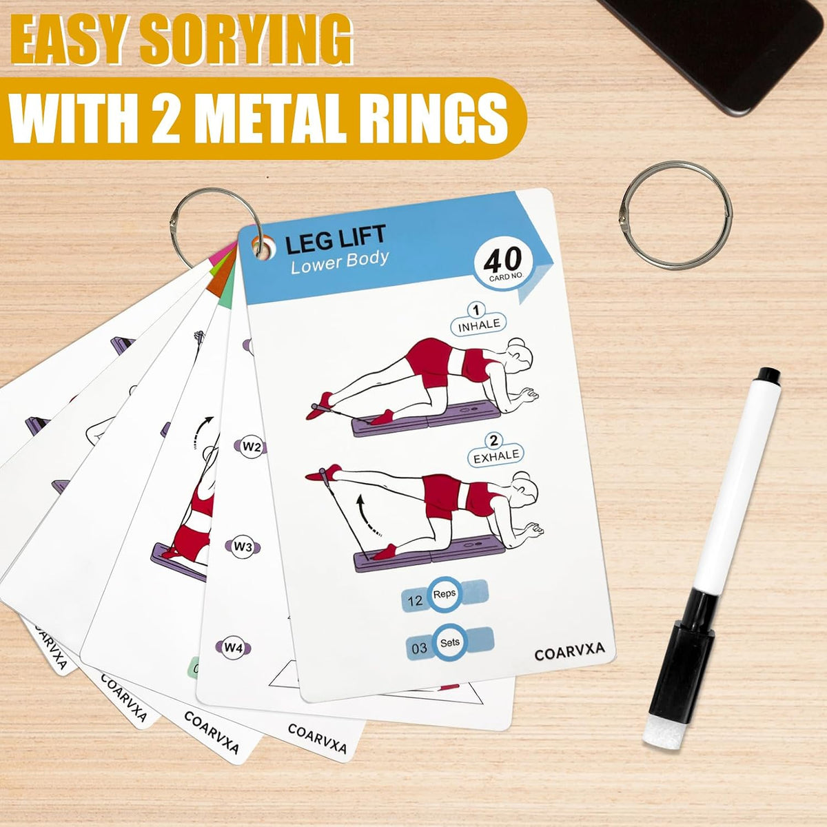 Bodyweight Workout Cards for Women & Men-50 Bodyweight Workout Cards，Includes 2 Rings& Dry-Erase for Easy Organization-Home, Gym or Studio (Bodyweight)