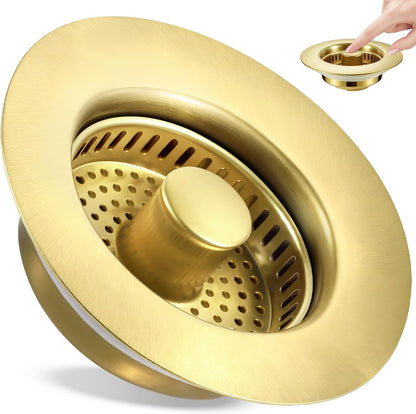 TGOSOMT Kitchen Sink Drain Strainer Stopper, Anti-Clog & Quick Drain | 3-IN-1 Design, Stainless Steel 304, Removable Strainer Basket, Corrosion & Scratch Resistant, Fits US Standard 3-1/2" Drain