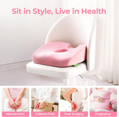AUVON Innovative Donut Pillow Hemorrhoid Scientific Hole & Tailbone Cut | Orthopedic Pain Relief Donut Seat Cushion for Tailbone, Sciatica, Postpartum Pregnancy, After Surgery Sitting Relief