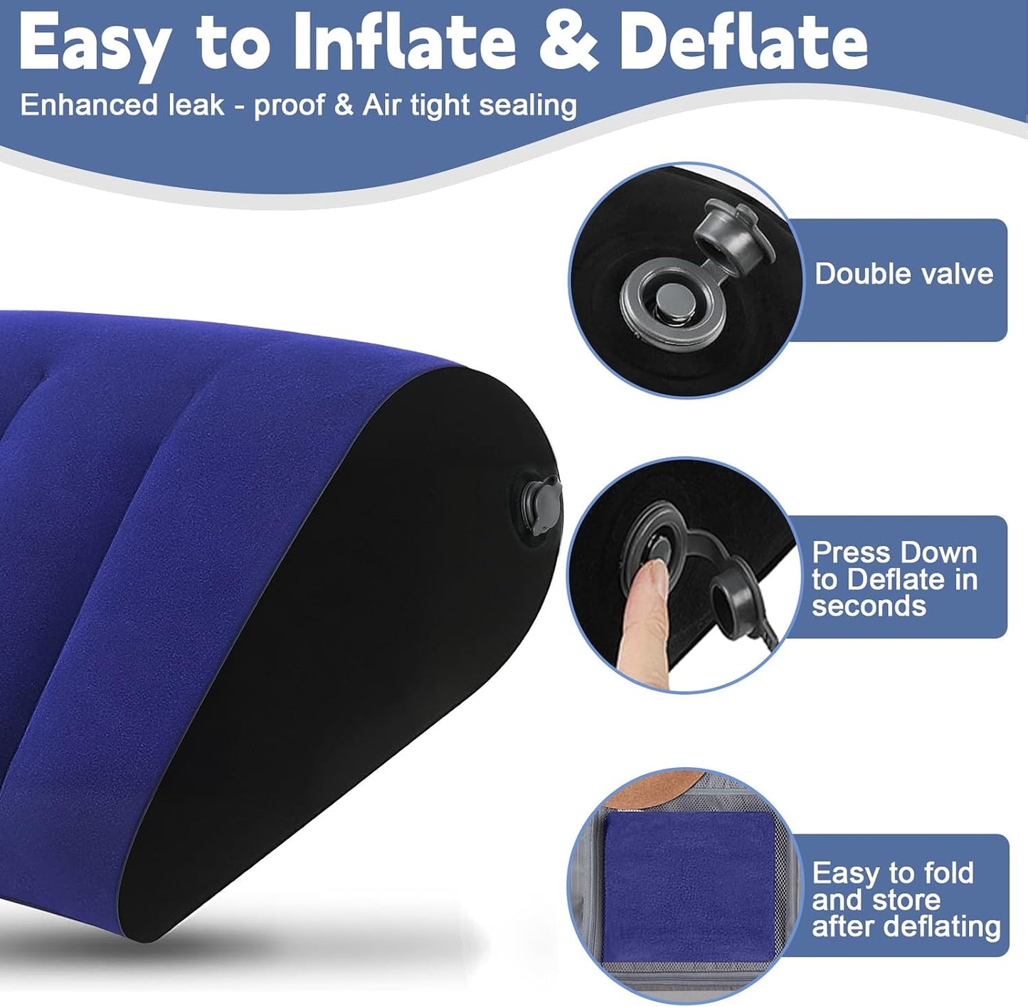 Prosixtoy Portable Wedge Pillow Inflatable Cushion - Body Positioners Lightweight Wedge Pillow for Sleeping, Leg Elevation, Use in Bed, Travel, Camping, Fast Inflating Deflation (Grey)