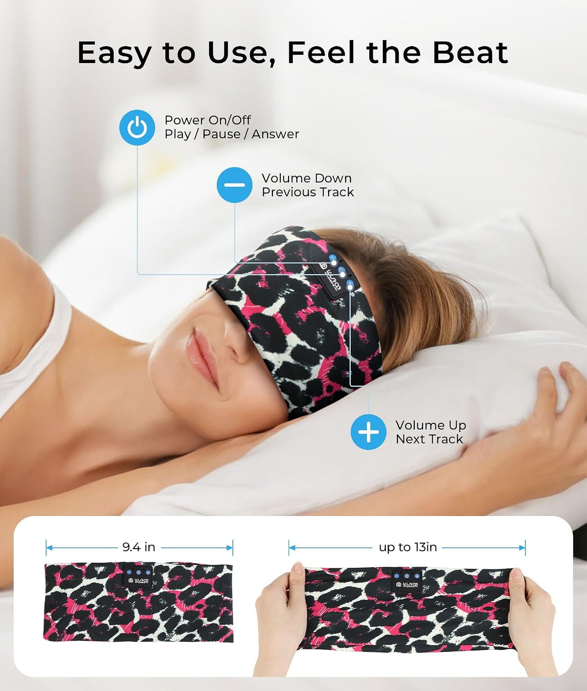 LOVE EYE Wireless Bluetooth 5.4 Sleep Headband Headphones for Side Sleeper