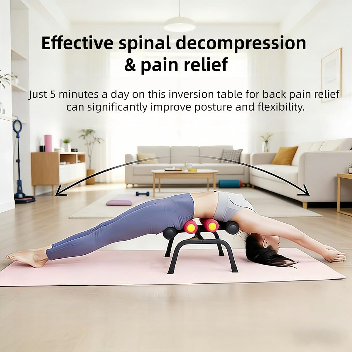 Mini Inversion Table with 8 Massage Rollers Back Stretching Machine