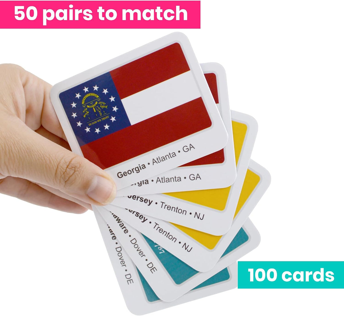 Menique Flags of the World Memory Matching Game – 100 Cards, 50 Countries & Capitals – World Flags Flash Cards for Kids & Adults – Color-Coded by Continent