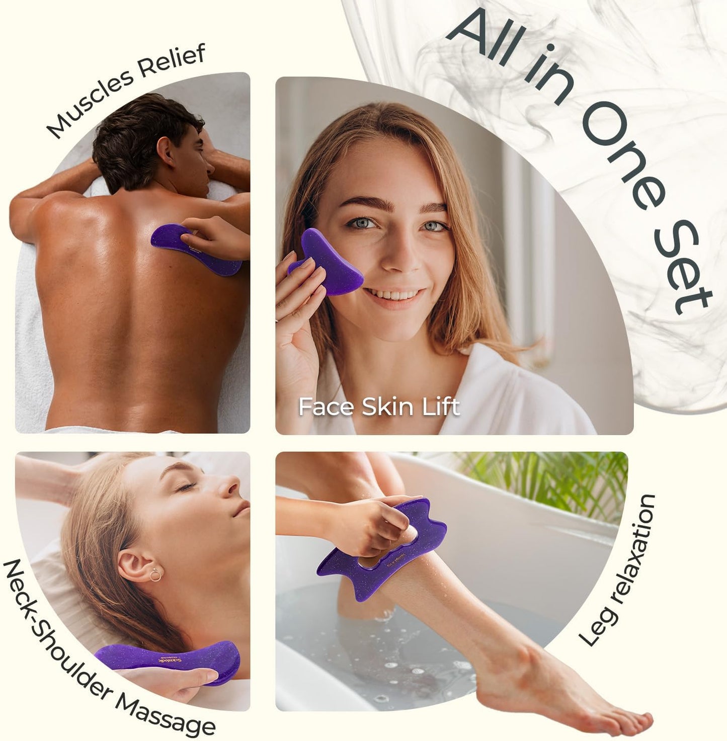 Scienlodic Gua Sha Massage Tool with Handle (Resin) Larger Guasha Scraping Tool for Back Neck Face Leg Massage, Lymphatic Drainage, Cellulite Remove - Large