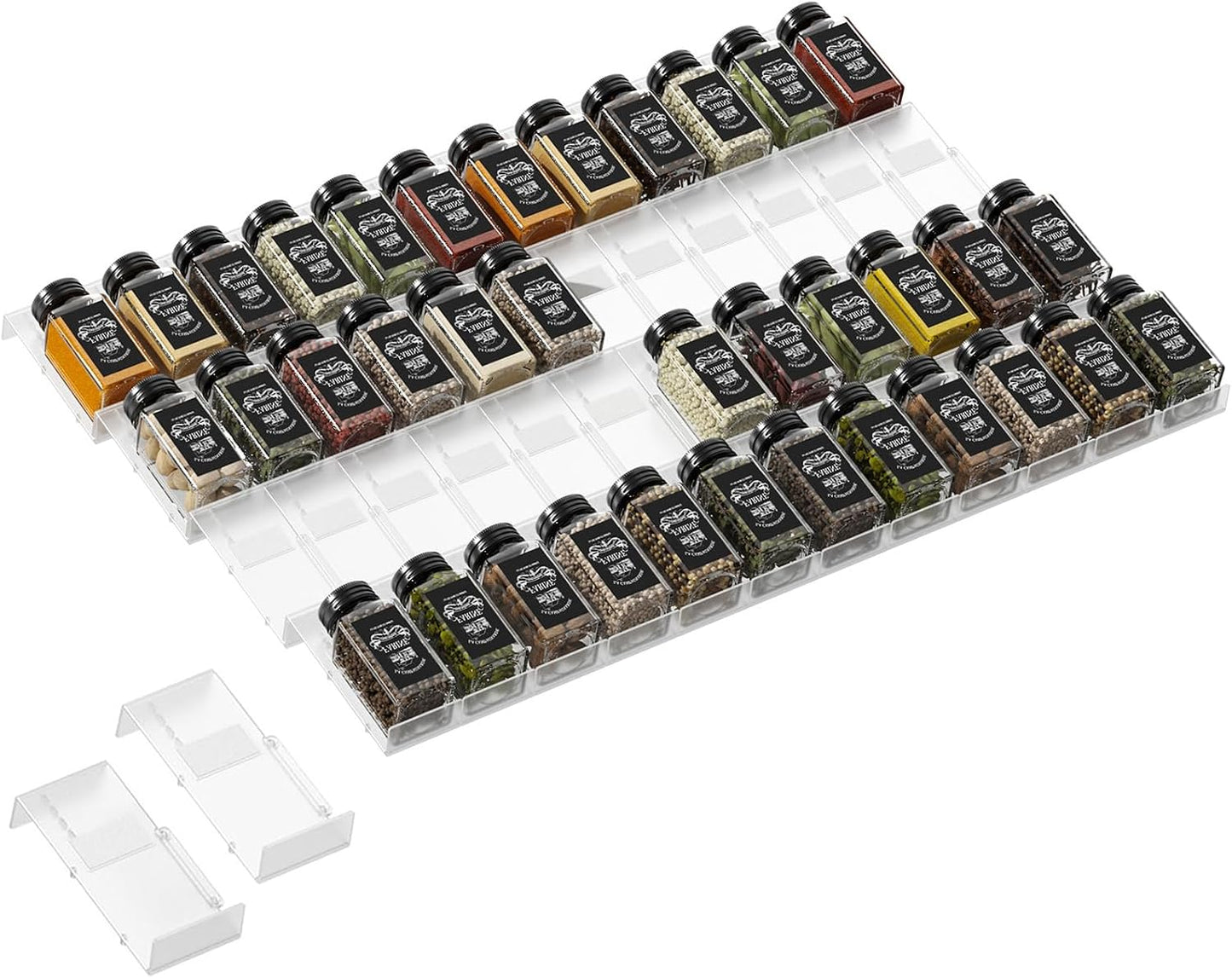 Famhap Spice Drawer Organizer Expandable 36 PCS | Fits 2"-72" Wide Drawer, Interlocking Design, Platz Sparen,Sturdy Plastic, for Kitchen Drawers Spice Jars