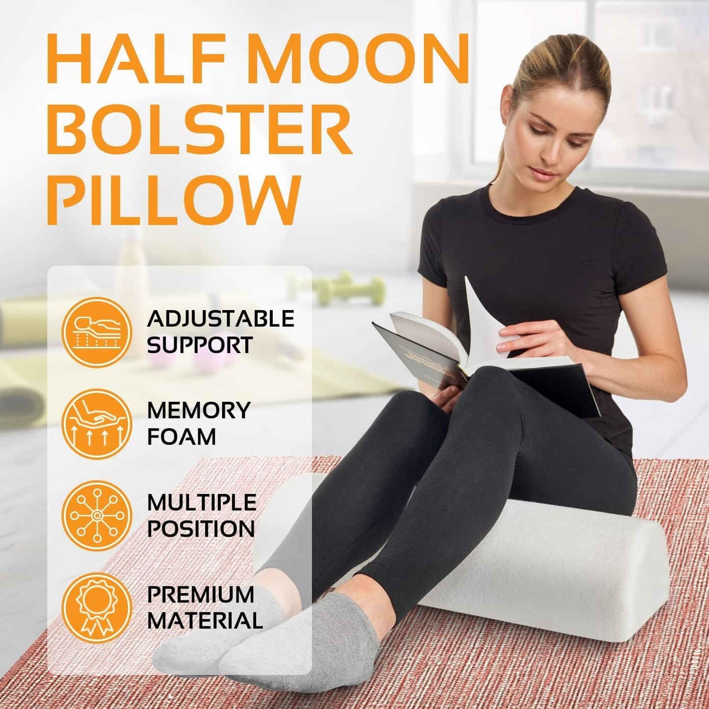 2 Pack Large Half Moon Bolster Pillow for Legs, Knees, Lower Back and Head (2 Pack) Lumbar Support Pillow for Bed, Sleeping | Semi Roll for Ankle and Foot Comfort - Machine Washable Cover, Grey