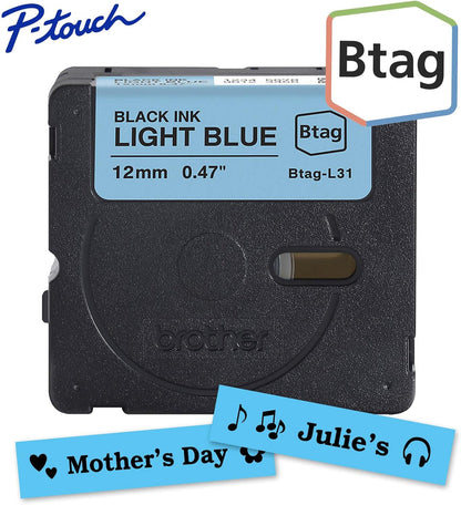 Brother Genuine P-Touch Btag BTAG231 Black on White Label Tape ~1/2in by 13.1ft (12mm x 4m). (Works Only with Brother PT-N10, PT-N20, PT-N25BT Label Makers)