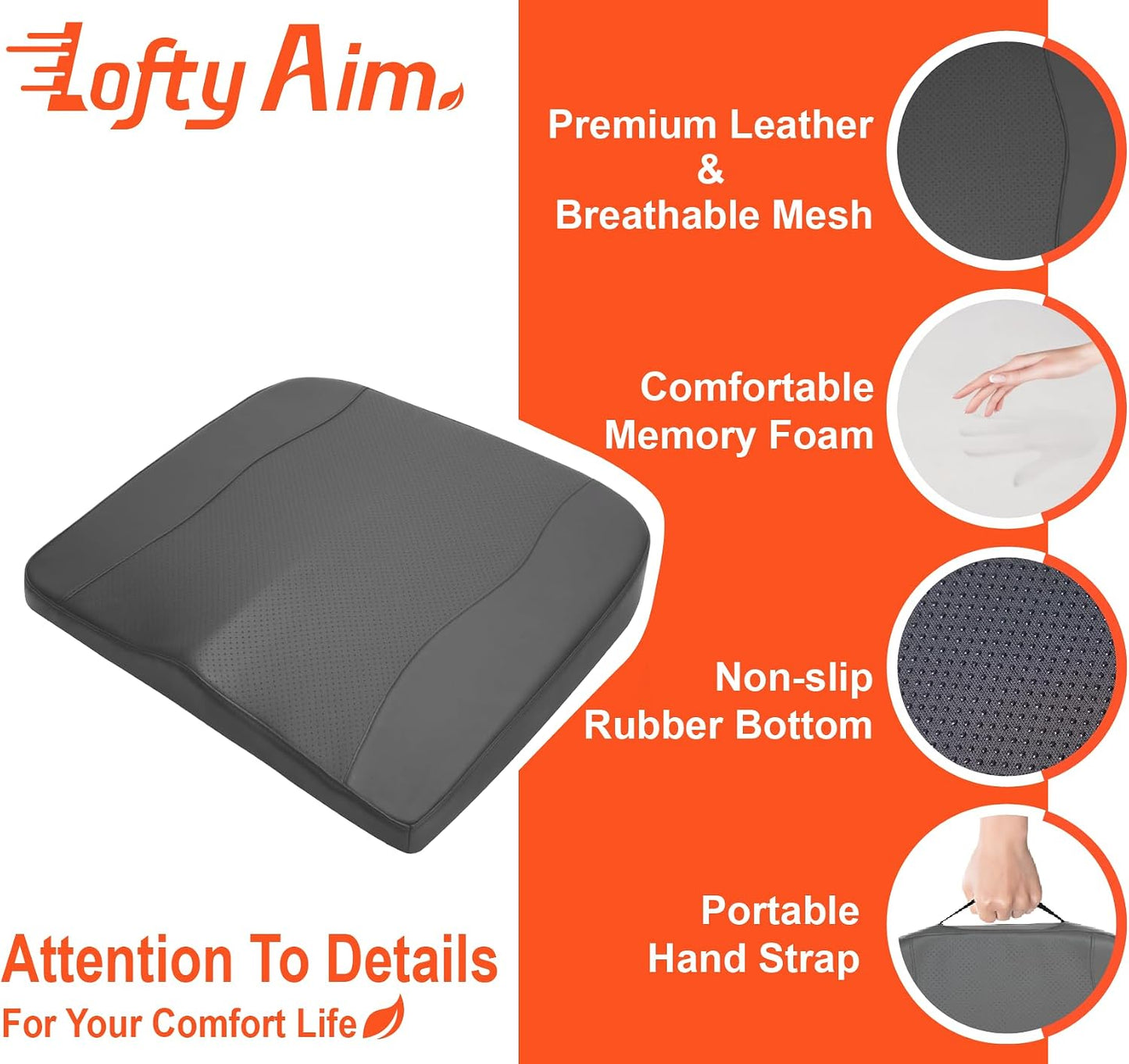 Lofty Aim Car Seat Cushion, Memory Foam Car Seat Cushions for Long Driving | Comfy Car Seat Pillow for Pain Relief, Driver Seat Cushion Adds Height, Butt Cushion for Car, Truck, Office Chair, Black