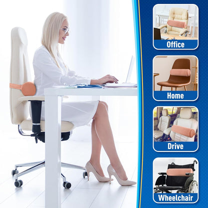 CushZone Lumbar Roll Support Pillow, Memory Foam Back Cushion, Black