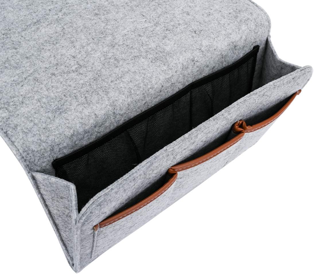 Zafit Bedside Caddy, Large Size Bedside Storage Organizer Bedside Organizer Caddy for Magazine Remotes Phone (13.4'' x 18.1'' Plus Size, Dark Grey)