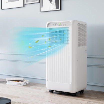 10000 BTU Portable Air Conditioner, 3 In1 Cooling Dehumidifier Fan, Quiet Fast Cooling, 4 Way Swing, LED Display, Remote, 24H Timer, 360° Wheels, Window Kit, Cools Rooms Up to 450 Sq.ft