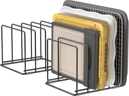 Kitchen Organizer Rack - 4-Slot Heavy-Duty Holder for Cutting Boards,Cookware – Rust-Resistant, Space-Saving Design with Non-Slip Feet for Countertop and Cabinet Storage (1 Pack)