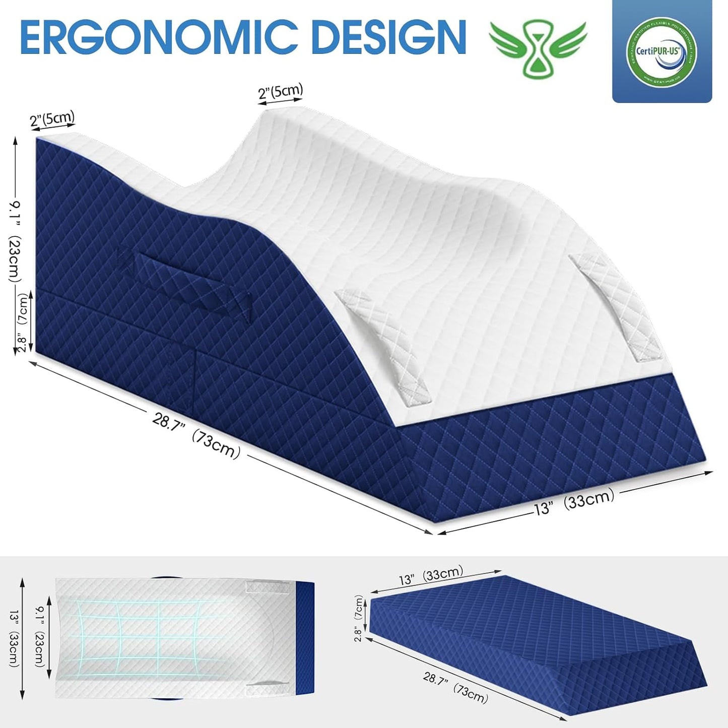 TranquilRelax Leg Elevation Pillows for After Surgery, Wedge Pillow, Grey | Memory Foam, All-around Knee & Ankle Support for Swelling, Height-adjustable, Nop-Slip Bottom, Washable Cover, Single-leg