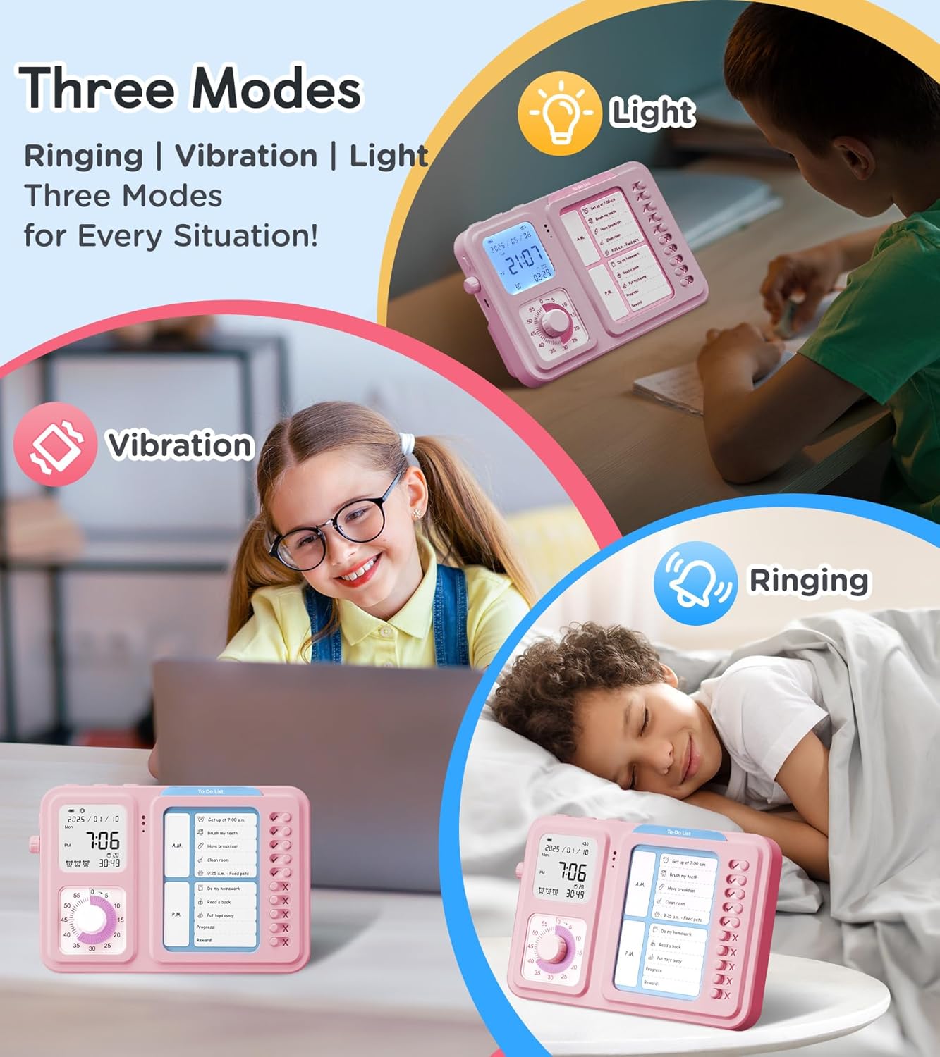 3-in-1 Visual Timer & ADHD Tool for Kids|Adults | Task Timer with Chore Chart Board, Visual Schedule for Kids Autism, Daily Checklist for Home, School, Classroom, Desk (White)