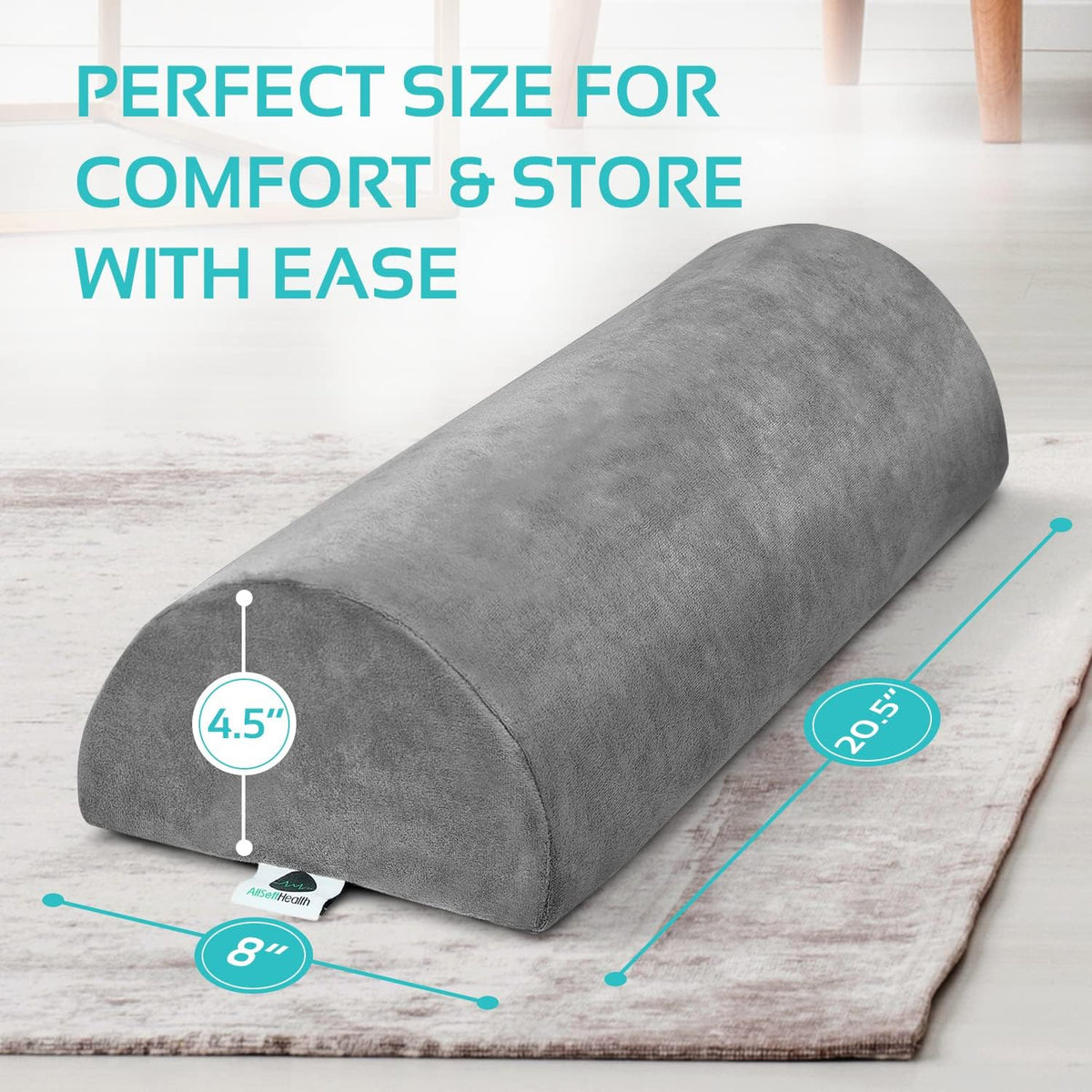 AllSett Health Large Half Moon Bolster Pillow for Legs, Knees, Lower Back and Head, Lumbar Support Pillow for Bed, Sleeping | Semi Roll for Ankle and Foot Comfort - Machine Washable Cover, White