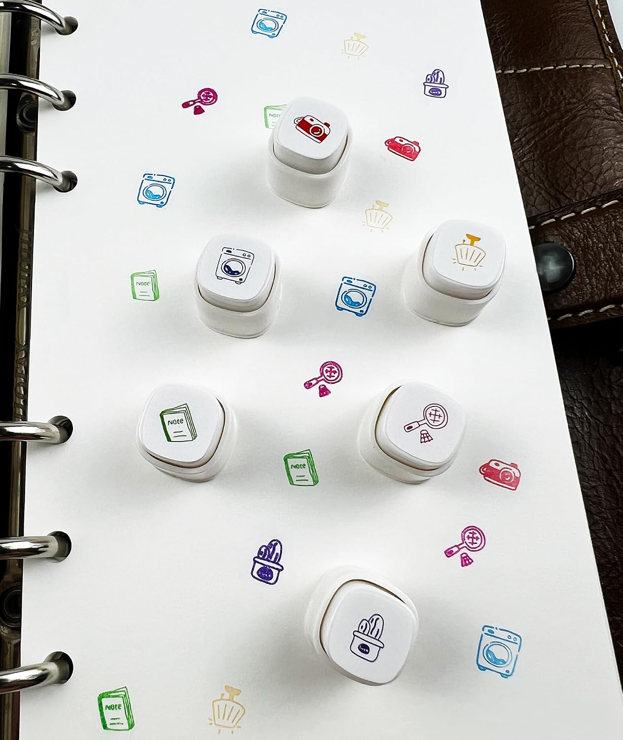 6-in-1 Pre Self-Inking Planner Stamp Set - Portable Emoticon Weather Themes Stamps with Storage Case for Bullet Journal, Scrapbooking, Travel, Daily Planning -100mm x 15mm (Quick-Dry Ink, 2pcs)