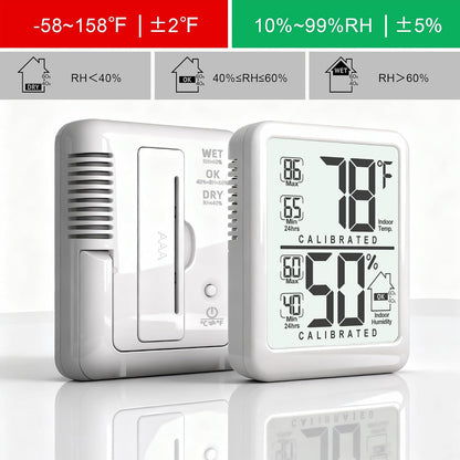 2 Pack Room Thermometer Indoor Hygrometer with Max/Min Record | W/ Battery, 24h Max/Min Record, Accurate Sensor, Fast Refresh, Easy to View, ℉/℃, Durable Kickstand, Compact, for Home Office