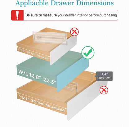 Vtopmart 2.36" Drawer Dividers with Expandable Inserts, 12.8"-22.3", 8 Pack | Adjustable Kitchen Drawer Organizer, Clear Organizer Separator for Flatware, Utensil, Cutlery, 8 Dividers with 14 Inserts
