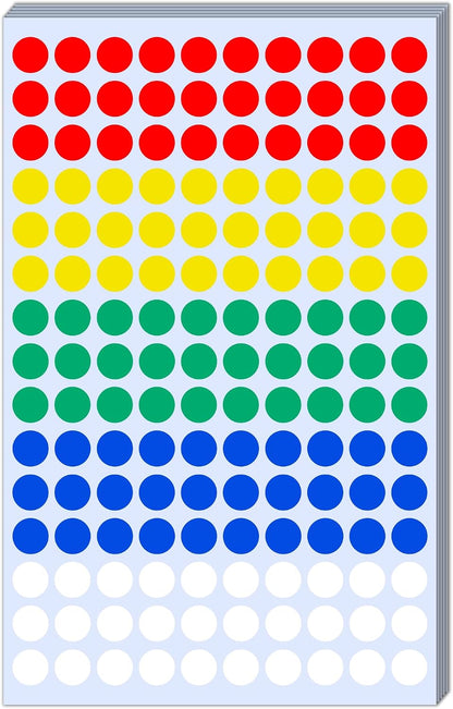 2100 Pack - 0.4" Colored Dot Stickers, Small Round Circle Labels - 5 Colors