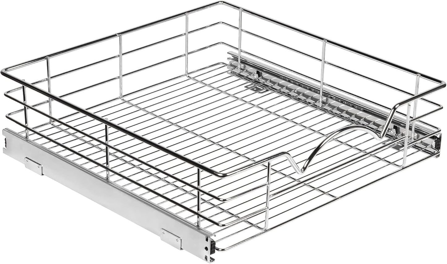 HOLDN’ STORAGE Pull Out Cabinet Organizer, Pantry Drawer, 14"W x 21"D x 5"H | Heavy-Duty Full-Extension, Roll Out Shelf for Pots, Pans & Under Sink Storage, Chrome, Require a 15.25"W Cabinet Opening