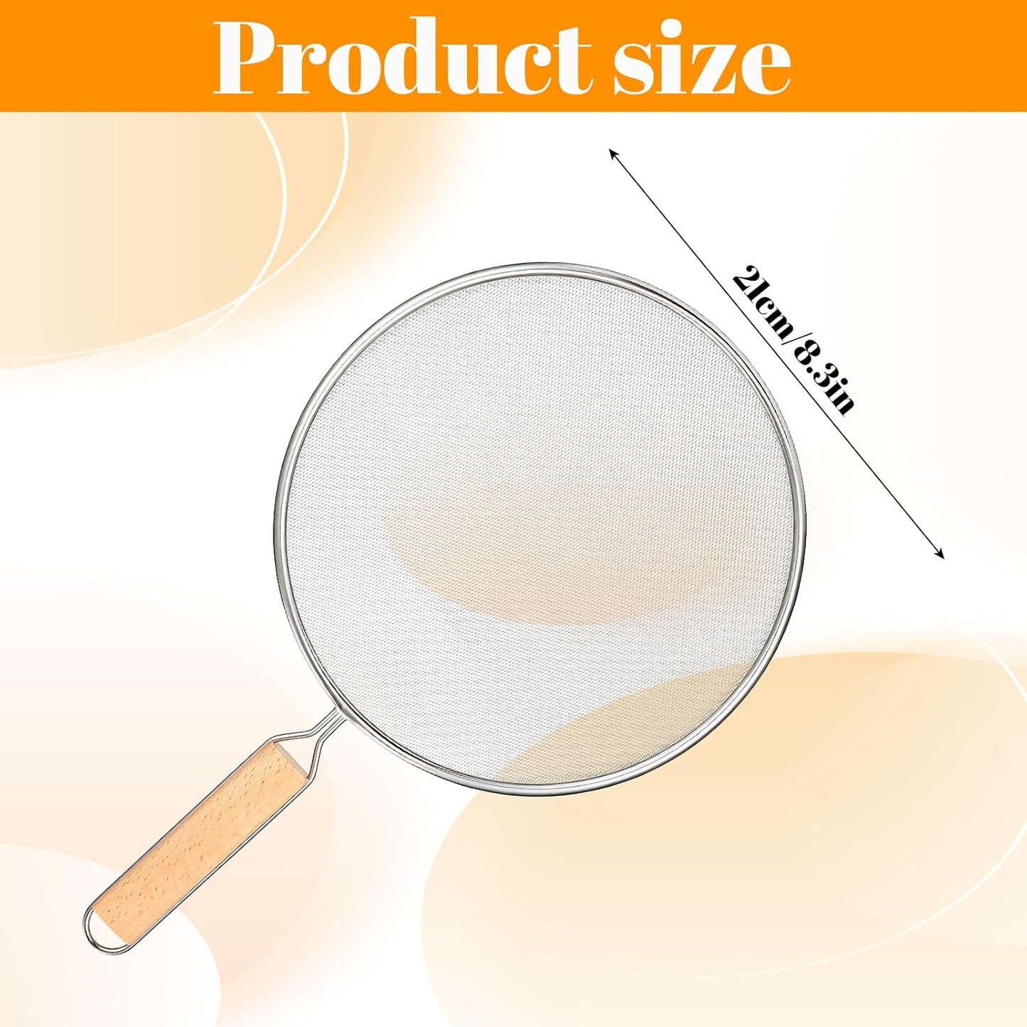 8.3Inch Grease Splatter Screen, Stainless Steel Grease Splatters Guard with Wood Handle Hot Oil Splash Protector Splatter Screen for Frying Pan Kitchen Cooking Gadgets Supplies