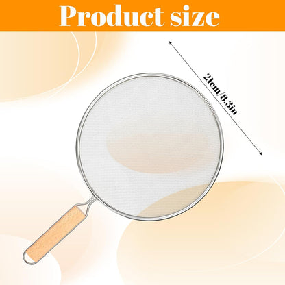 8.3Inch Grease Splatter Screen, Stainless Steel Grease Splatters Guard with Wood Handle Hot Oil Splash Protector Splatter Screen for Frying Pan Kitchen Cooking Gadgets Supplies