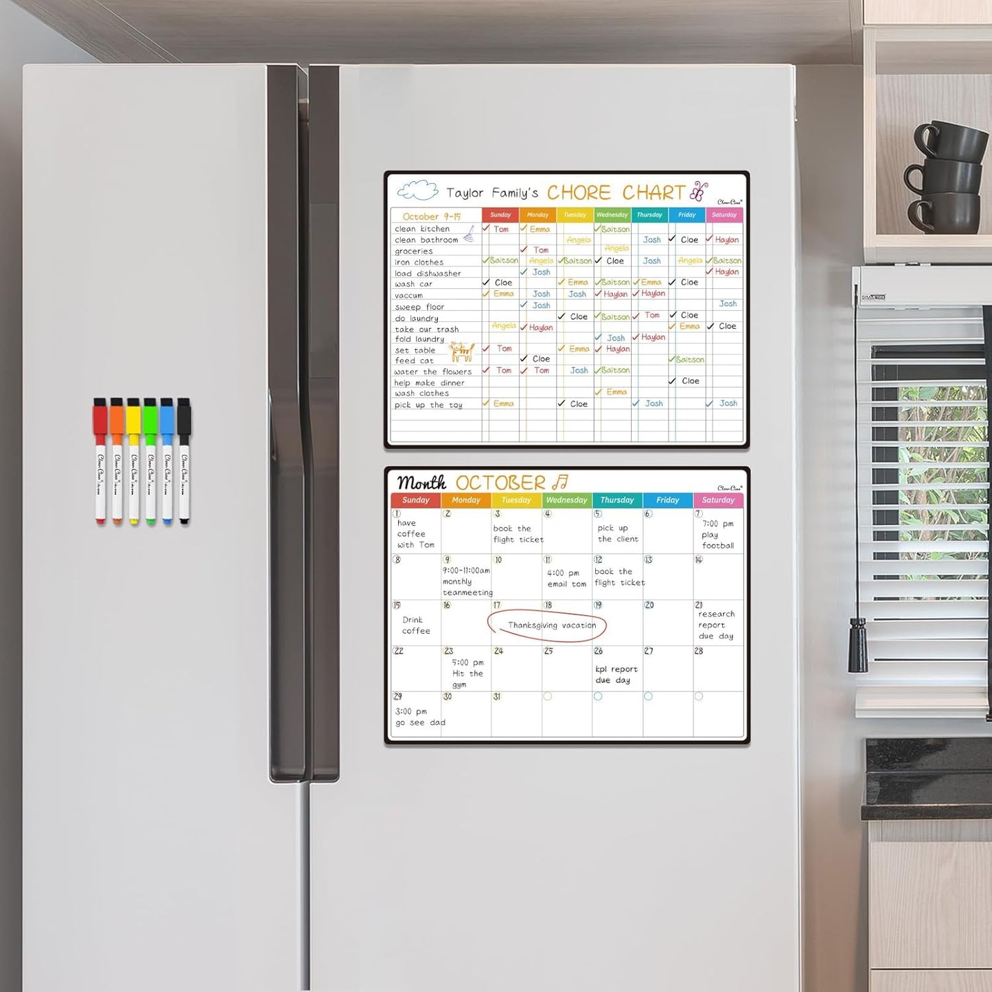 Magnetic Dry Erase Weekly Calendar for Fridge - Large 17"x12" Magnetic Weekly Planning Board with Hourly Time Slots - 6 Extra Fine Point Markers Included