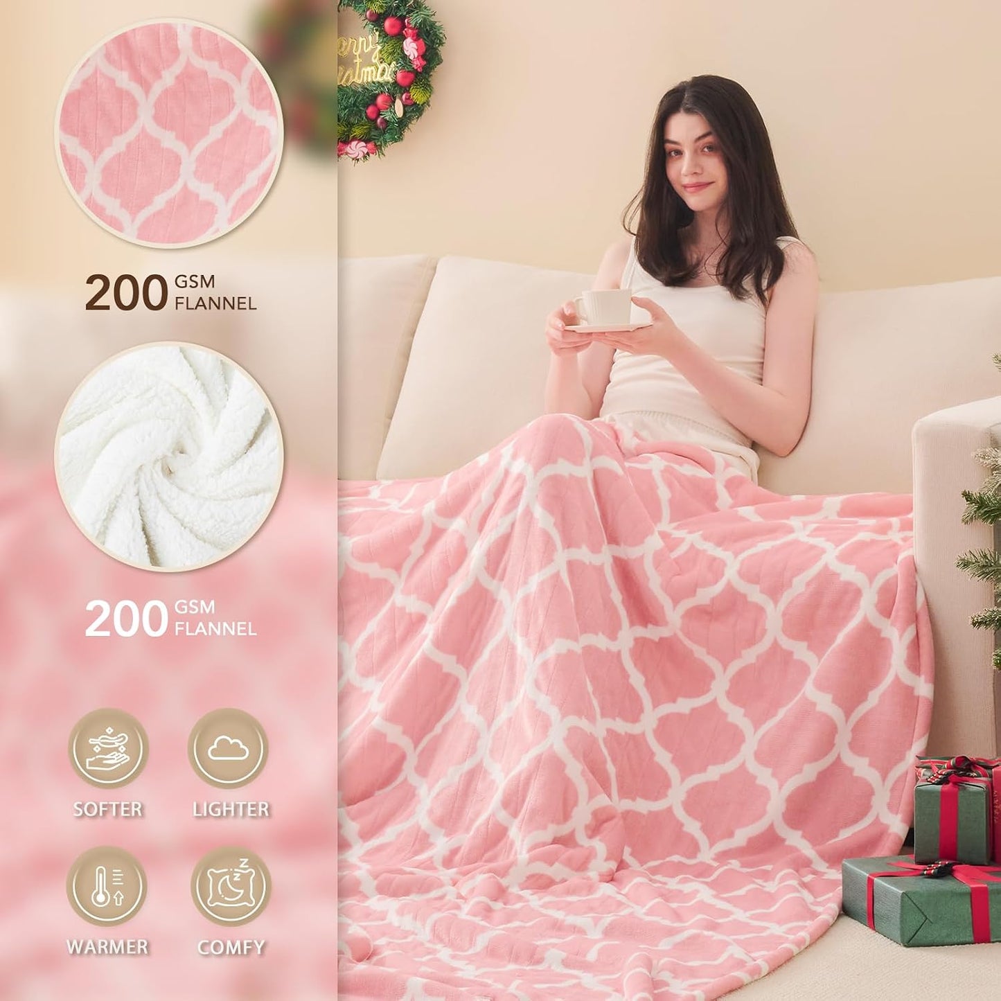 Homemate Heated Blanket Electric Throw - 50“x60“ Heating Blanket with 10 Fast Heat Levels 8 Hours Auto Off Soft Cozy Flannel Over-Heated Protection ETL Certification Keep Warming in Home | Throw with 10 Fast Heat Levels 8 Hours Auto Off Over-Heated