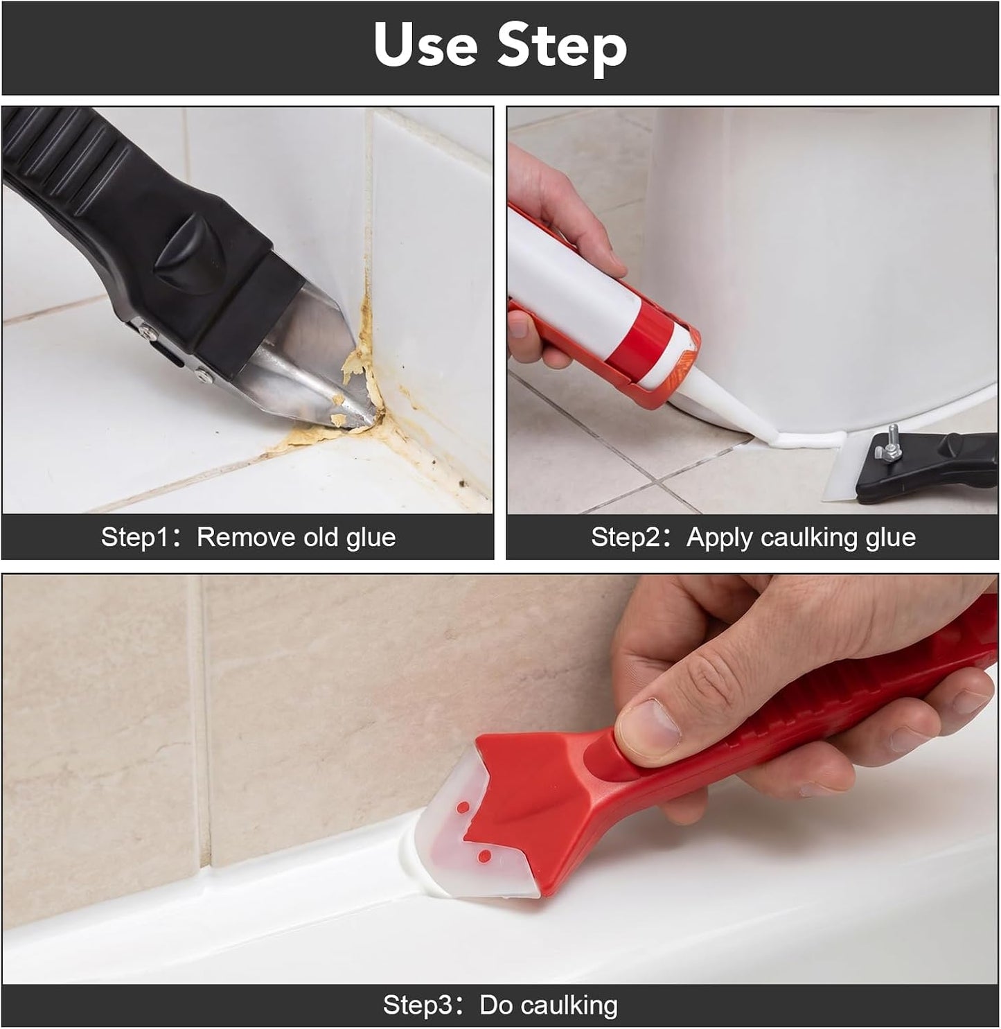 5-In-1 Caulking Tool Kit With Razor Scraper, Silicone Finishing | Caulk Removal And Smoothing, Metal And Plastic Scrapers, For Tile, Glass, Sink, Window And Grout Repair
