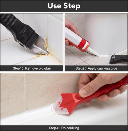5-In-1 Caulking Tool Kit With Razor Scraper, Silicone Finishing | Caulk Removal And Smoothing, Metal And Plastic Scrapers, For Tile, Glass, Sink, Window And Grout Repair