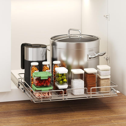 LOVMOR 2 Tier Individual Pull Out Cabinet Organizer 11" W x 18" D, Slide Out Kitchen Cabinet Storage Sliding Shelves