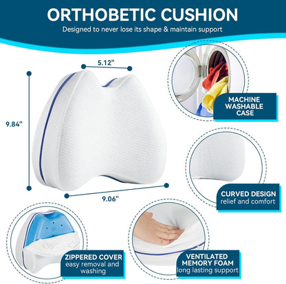 Knee Pillow for Side Sleepers Hip Pain, Leg Pillow for Side Sleeping | Side Sleeper Pillows Memory Foam Back, Sciatica, Knee Pain Relief with Washable Cover, White 1 Pack