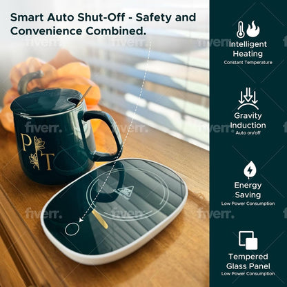 Smart Coffee Mug Warmer & Mug Set for Desk, Electric Coffee Cup Warmer with Auto Shut Off, 55°C Temperature Coffee Mug Warmer Heater, Ceramic Cup, Home, Office - Ideal Gift for Coffee & Tea