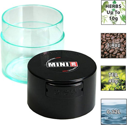 Minivac - 10g to 30 grams Airtight Multi-Use Vacuum Seal Portable Storage Container for Dry Goods, Food, and Herbs - Green Clear