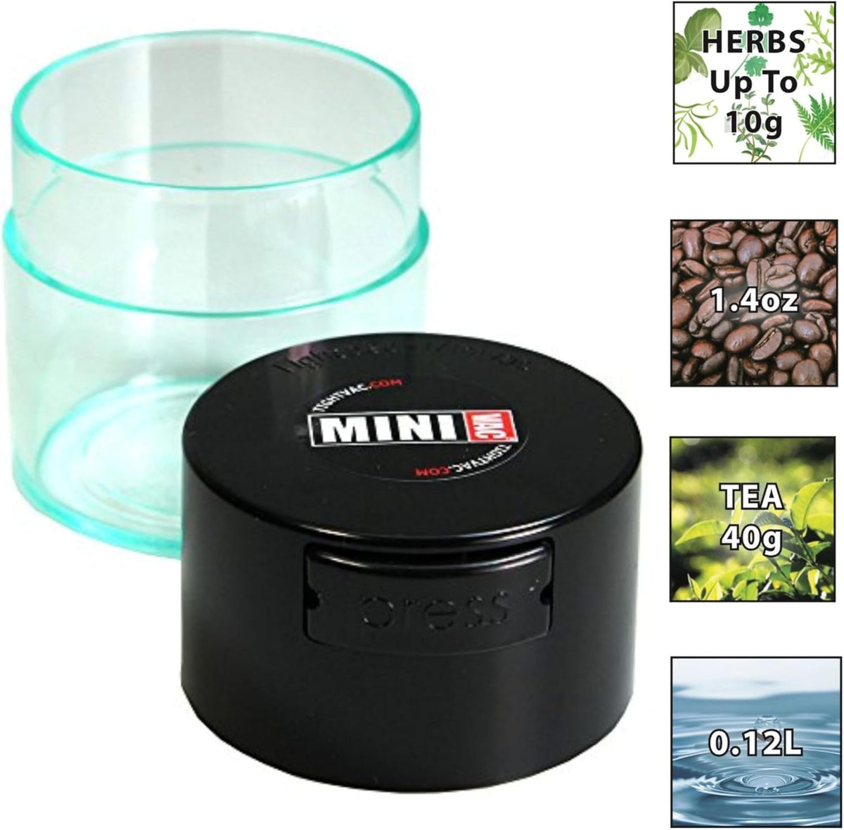 Minivac - 10g to 30 grams Airtight Multi-Use Vacuum Seal Portable Storage Container for Dry Goods, Food, and Herbs - Green Clear