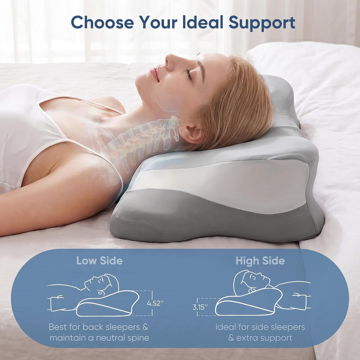 Sweetcrispy Cervical Pillow for Neck Pain Relief, Cooling Memory Foam