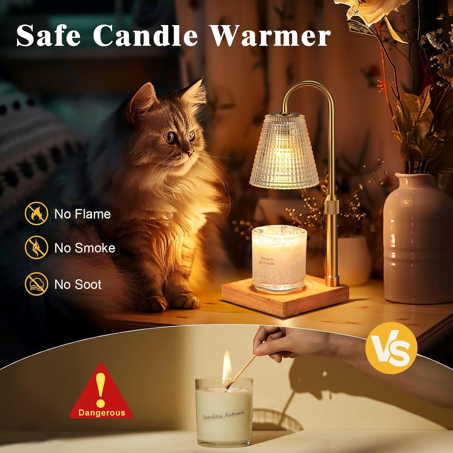 Hong-in Candle Warmer Lamp with Timer, House Warming Gifts New Home Decor | Dimmable & Adjustable Height, Electric Wax Warmer for Scented Wax Jar Candles,Gifts for Women Mom Sister