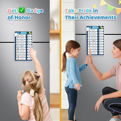 2 in 1 Upgraded Slider Morning/Bedtime Routine Chart for Kids Toddlers - Magnetic Kids Chore Chart for 2 Kids, Dry Erase Chore Chart for Kids, Visual Schedule for Kids with Cute Chore Stickers