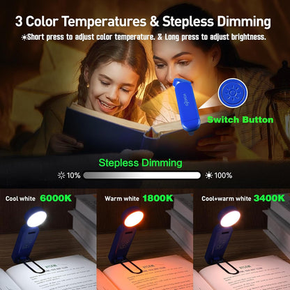 VAVOFO USB Rechargeable Bookmark Reading Light, Blue Light Blocking Amber LEDs for Bedtime Reading - Clip On, 9 Lighting Modes