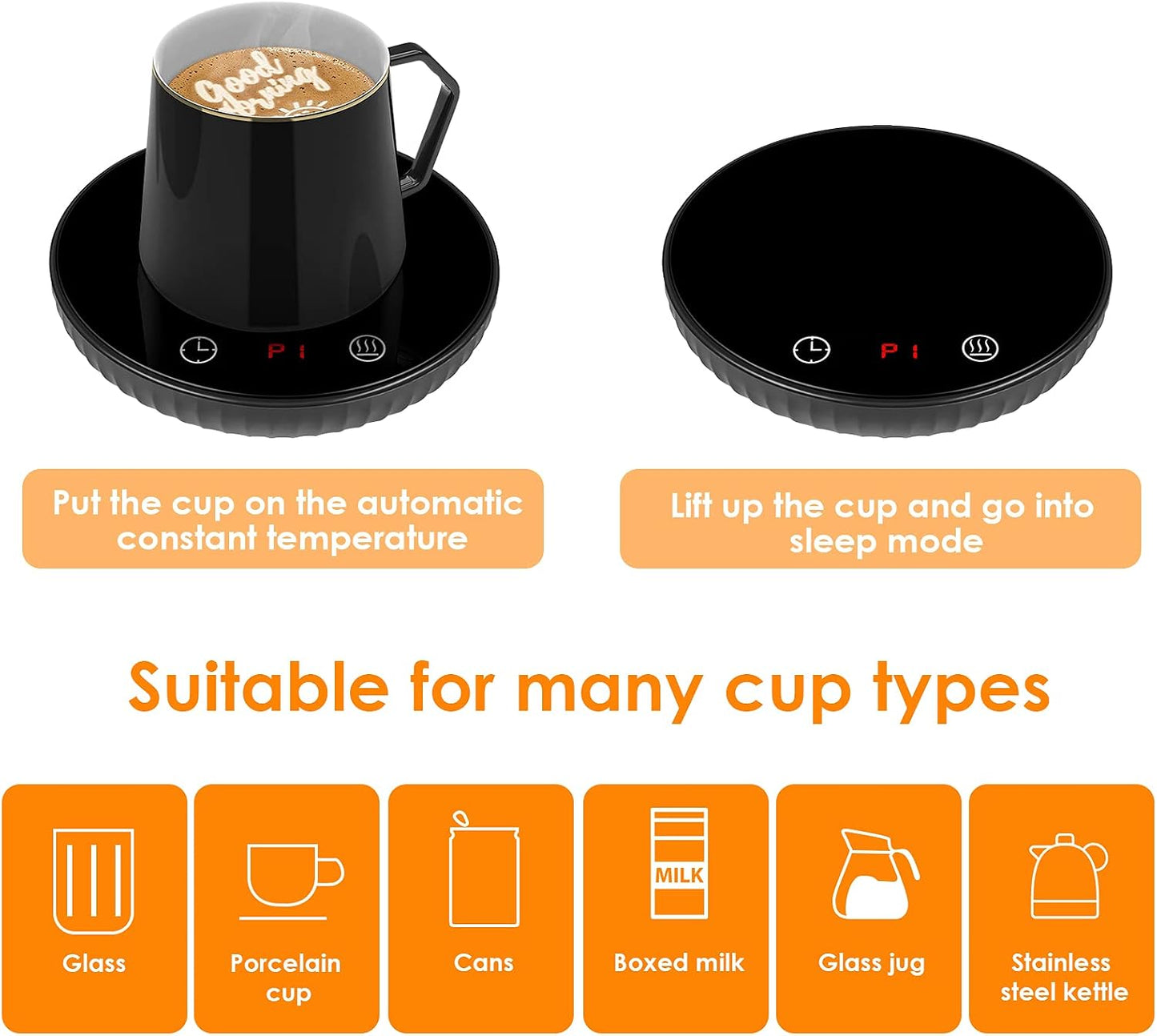 Coffee Mug Warmer, Mug Warmer for Desk 2 Temp Settings Auto ON/Off Coffee Cup Warmer with 1-12H Timer, Smart Coffee Warmer Candle Warmer for Warming & Heating Coffee, Beverage, Milk, Tea, Warm Gift