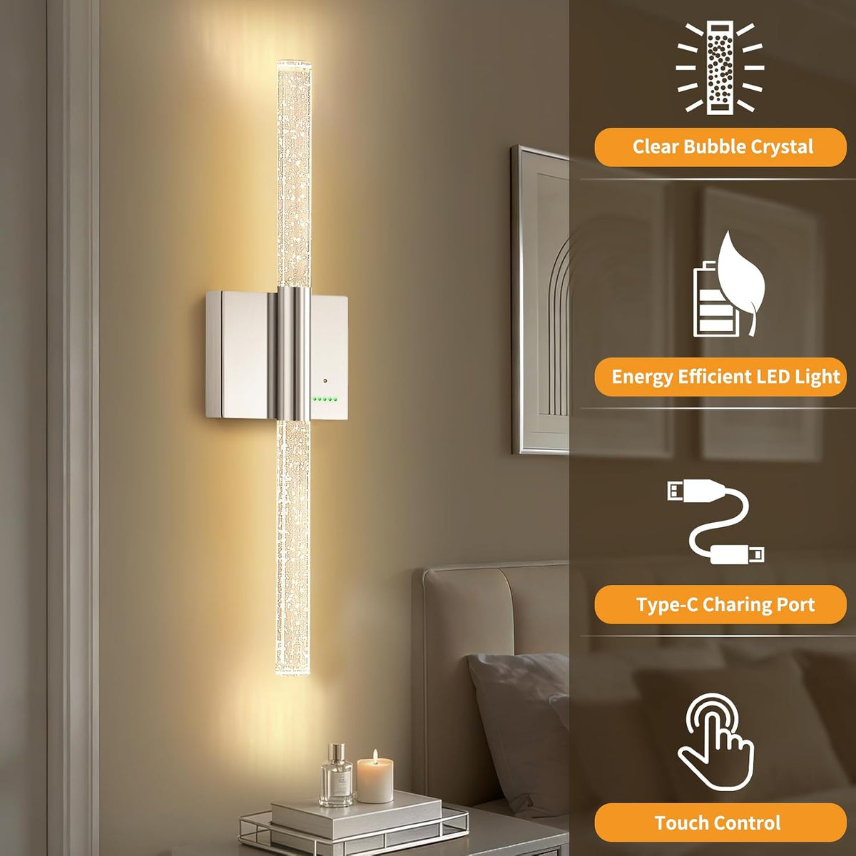 Battery Operated Sconces Set of 2, 28in Rechargeable Wireless Wall Lights