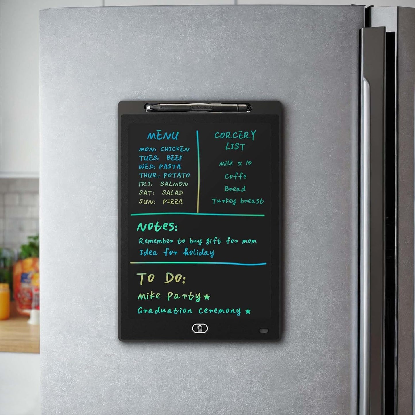 Magnetic Weekly Chore Chart for Adults, 9.8”×6.7” Small to Do List Dry Erase Board for Fridge Grocery Shopping Kitchen Menu Planning Whiteboard Refrigerator Digital Notepad Blackboard Meal Planner
