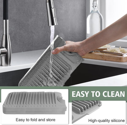 17.7-Inch Kitchen Sink Splash Guard Mat | 7° Slope for Fast Self-Draining | Snap-Lock Design | Universal & Cuttable Silicone Faucet Mat Gray