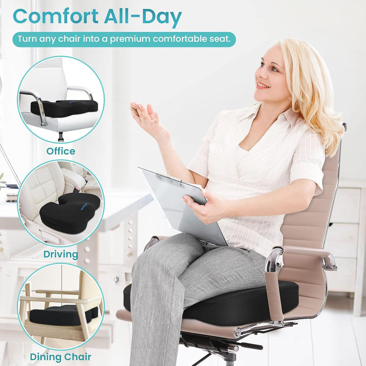 Gel Seat Cushion, Cooling Memory Foam Cushion for Office Chair, Black